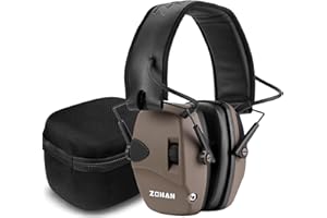 ZOHAN 054 Casque Anti Bruit de Tir Electronique Coussinets d'oreille Remplaçable, Réducteur de Bruit Reglable, Protection Auditive de Chasse Amplificateur Sonore, SNR 27dB, NRR 22dB, Marron avec Sac