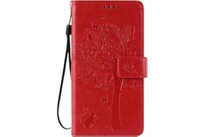 Funda para Samsung Galaxy Note 4, ISAKEN Cartera Fundas de PU Cuero Leather Wallet Case Cover Carcasa Funda con Portátil Correa función de soporte para Samsung Galaxy Note 4 (Gato Árbol Rojo)