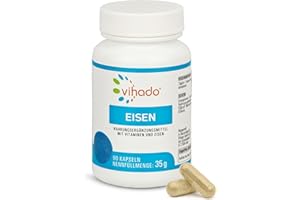 ‎VIHADO Vihado Eisen Kapseln – hochdosiertes Eisen gegen Müdigkeit – mit Vitamin C für erhöhte Eisenaufnahme – Vitamin B12 und Biotin für normale Funktion des Nervensystems – 90 Kapseln