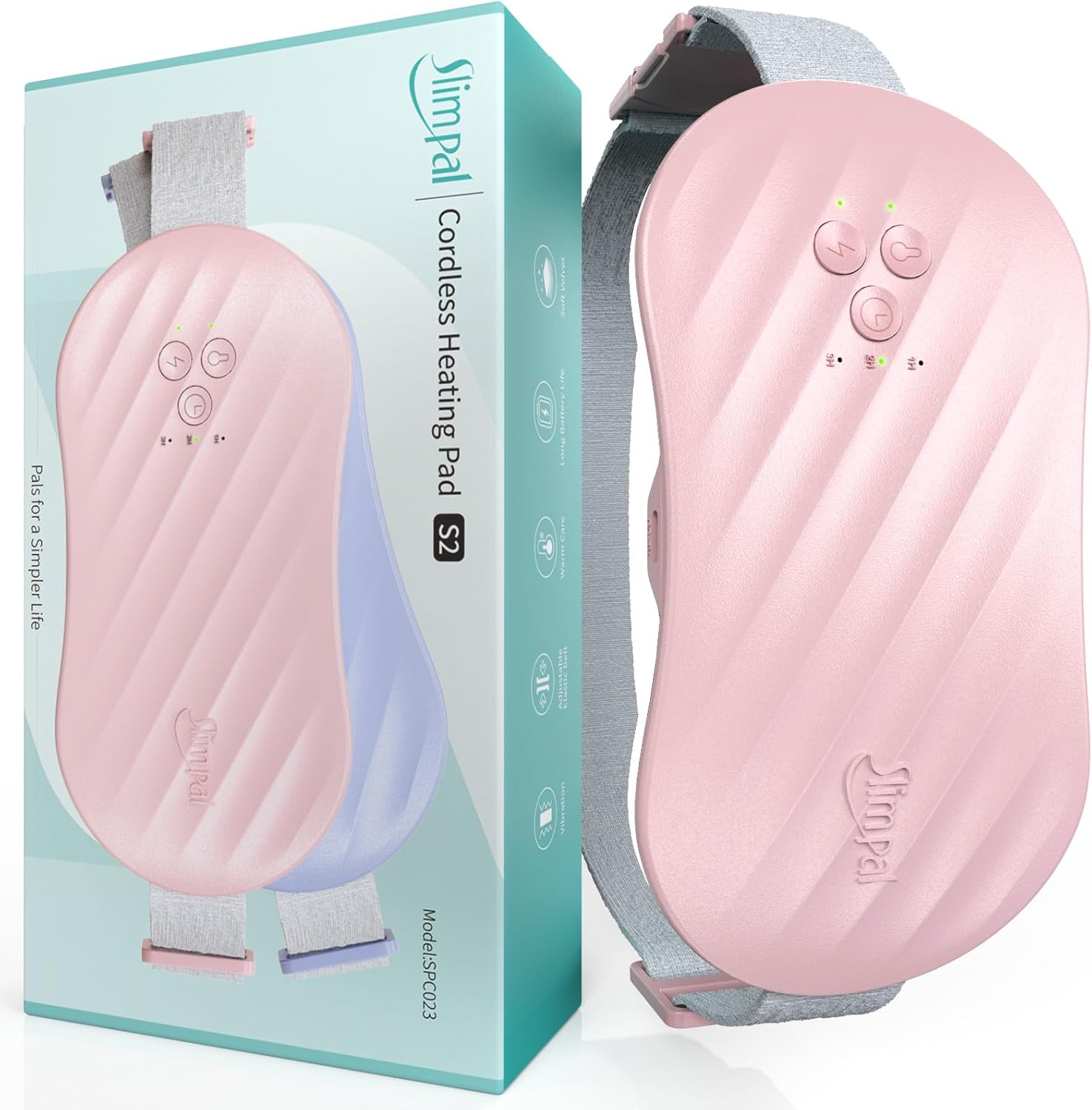 Almohadilla térmica portátil Slimpal, almohadilla eléctrica inalámbrica recargable, calefactor portátil, regalo para mujer, esposa, rosa S2