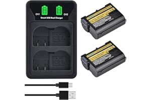 DuraPro Lot de 2 batteries 2280 mAh EN-EL15C EN-EL15 + chargeur LED USB double avec port de type C pour Nikon EN-EL15a EN-EL15b Z6 II Z7 II Z5 Z6 Z7 D500 D600 D750 D800 D810 D850