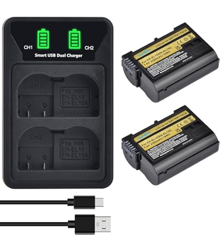 Paquete De 2 Baterías EN-EL15C Cargador Dual LED Para Nikon Z6, Z6 II Z7 Z7ii D780 D850 D7500 D500 D600 D610 D750 D800 D800e D810