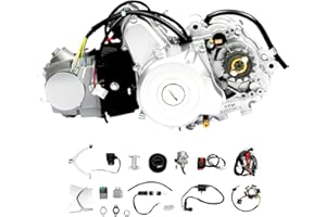 HUOMMGS 125ccm Go Kart Motor 4-Takt Einzylinder Pit Bike Motor 5,5KW Luftkühlungmotor mit Elektrostart, Fußstart, CDI und 3+1 Reversiert für Go Kart, Pitbike