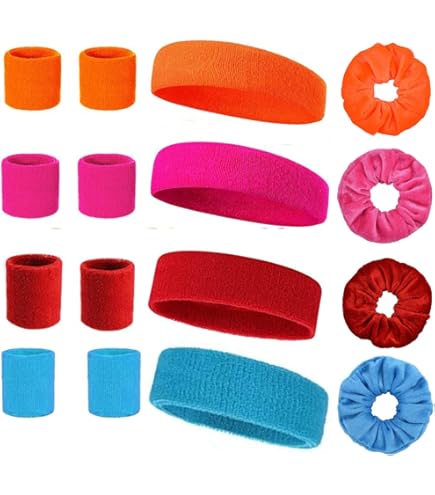 Set 18 Fasce Sudore Neon - Con Braccialetti, Assorbenti, Per Sport Unisex