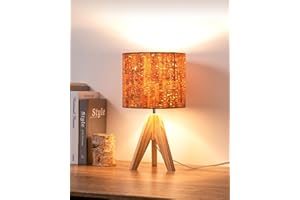 EDISHINE Lampka nocna, lampa stołowa, drewniana, oprawka E27, statyw w stylu vintage, styl dworkowy, efekt kory boho, nowoczesna dekoracja sypialni, salonu, stolika nocnego, prezent