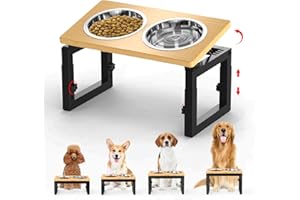GLARETEX Dog Bowl Raised for Medium and Large Dogs, Non-Slip Dog Feeding Station with 2 Thickening Deepening Stainless Steel Bowls, 4 Height Adjustable Feedings, Black