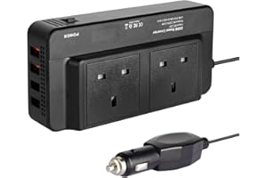 Umelee 200W Power Inverter DC 12V to AC 240V, Car Power Inverter with Dual 3-Pin Sockets & 4 USB Ports Fast Charging, Cigarete Lighter Plug to UK Plug Socket, Car Voltage Converter Transformer