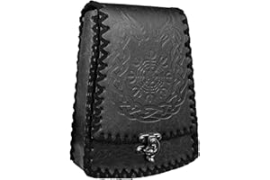 HiiFeuer Borsa da cintura in finta pelle nordica in rilievo, marsupio medievale retrò, marsupio portatile con fibbia vintage per Ren Faire (Nero A)