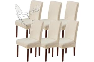 LiveGo Waterproof Dining Chair Slipcover, Stretch Removable Washable Dining Chair Slipcover Super Soft Protector for Seat Covers for Wedding Party Dining Room Home Decor (Waterproof Beige, 6PCS)