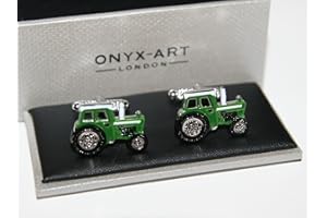 Onyx Art Novelty Cufflinks - Green Tractor Design * Farmer Gift *