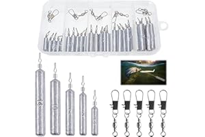 LBING Angeln Drop Shot Angelgewichte Kit 25Stk Drop Shot Rig Gewichte Angeln Sinker + 5Stk Angel Wirbel Angelzubehör