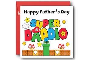 Printperfect Fathers Day Card – Super Daddio Cards For Dad or Daddy - Mario inspired Super Daddio Father's Day Card from son, daughter, children