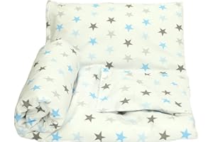 OLO Olobaby Reversible Cot Duvet/Quilt Cover and Pillowcase Set 2 pcs 100% COTTON (Blue & grey stars/white, 135 x 100 cm)