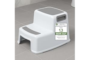 ‎ADRIANO PORCARO ADRIANO PORCARO® I Tritthocker Kinder I 2-Stufig Hocker Kinder I 26cm Hoch I Belastbarkeit 80kg I Gummierte Trittfläche I Hocker Kinder Bad mit Tragegriffe I Für Kinder, Erwachsene, Senioren I Grau