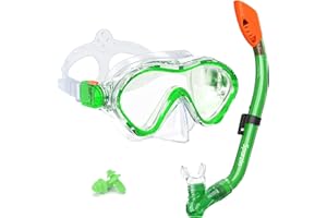 Sporzin Masque de Plongée en Apnée pour Enfants - Ensemble de Plongée avec Tuba Lunettes de Plongée Panoramique à 180°View HD et Anti-Buée en Silicone Snorkeling Set et Verre Trempé Masque Natation