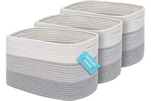 OrganiHaus 3-Pack Cotton Rope Cube Storage Baskets, Decorative Living Room, Bedroom, Closet, Home Organizing bin, Shelf and Table Top Decor, Woven Rustic Farmhouse Design Small Basket - 3 Tone Grey