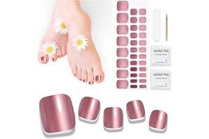 DUKASOU Ongles en Gel UV Semi Durci - 32 pcs D'orteil Vernis À Ongles Autocollants Auto-adhésifs Autocollant Pour Ongles en Gel Full Cover Décorations Manucure Pour Ongle D'orteil Longue(Brillant)