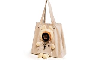 UFRITAN Pet Canvas Shoulder Carrying Bag, Cute Khaki Bear Shaped Cat Carrier, M Size Portable Kitten & Puppy Tote, Comfort Carriers for Small Dogs, Cats, and Pets, Handbag for Outdoor, Shopping, and Camping