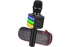 BONAOK LED Flash Microfono Karaoke, 4 in 1 Portatile Karaoke Microfono con Altoparlante per Cantare, Festa a Casa Ricaricabile Bluetooth Altoparlante Microphone per Android/iPhone/PC (Nero)