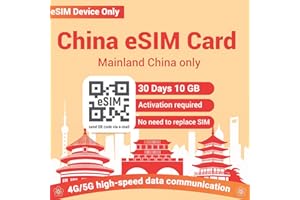 MEWFI Esim Card, Mainland China SIM Card 30 Days 10 GB, Only Compatible with eSIM Device, Activation Required, 4G High-speed Communication Network
