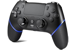 CHEREEKI Manette pour PS4 avec Bluetooth, Manette Sans Fil PS4 avec Joystick Hall/Macro Bouton Programmation/Turbo/Double Vibration/Haut-Parleurs et Prise Casque, 1000mAh, Noir