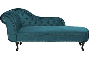 Beliani Chaise Longue tapizado en Terciopelo Verde Azulado con Botones versión Izquierda Nimes