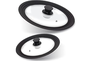Anaeat Silicone Universal Lid for Pots, Pans and Skillets - Tempered Glass Covered with Heat Resistant Silicone Rim Fits All 18cm to 30cm Diameter Cookware -Easy to Use Replacement Frying Pan Cover