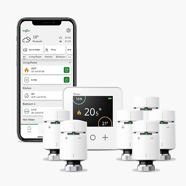 Wiser Smart Thermostat Heating Kit Thermostat Kit 1 with 6 x Smart Radiator  Thermostat TRV – Heating Only for Combi Boiler Complete Heating Control  from Anywhere DIY Install : Amazon.co.uk: DIY u0026 Tools
