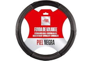 +PWR Car Parts Funda de Volante de Piel de Forraje Negra Universal para Volantes de Turismos de 37 a 39 cm. Antideslizante. Fabricada en Piel + Caucho
