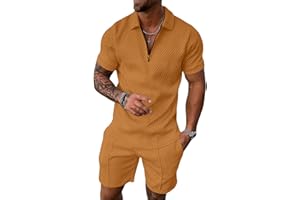 Hoefirm Men's Tracksuit Polo Short Sleeve Suit Set Zip Joggers Gym Top Casual Running Sport Sweat Activewear 2 Piece Suit Pants