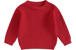 Geagodelia Toddler Baby Boy Girl Warm Sweater Long Sleeve Crew Neck Solid Color Knitted Pullovers Tops Knit Jumpers Sweatshirt Chunky Knitwear Fall Winter Clothes Outfits