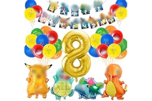 QISHENG Decorazione Compleanno, Decorazione per Feste di Compleanno, Cartone animato Palloncini Set,per feste di compleanno, eventi scolastici, decorazioni per eventi a tema (8 Anni)