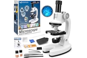 deAO Microscope for Kids 1200X High-Power Science Microscope Kit with LED Light Mobile Phone Adapter 3D Slides, Magnifying Glass, Test Tubes, Color Filters, Stem Toys Science Explorer Tool, 8+ Years