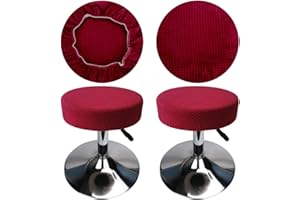 HuaLiSiJi Fundas Taburetes Redondos 30-40cm Fundas para Taburetes de Bar Tela Lujosa, Estirable Antiarrugas Lavable Antipolvo Suave y Resistente (2, Burdeos)