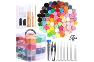 REOVIN 72 Farben Nadelfilz Set, Filzwolle Roving, Nadelfilz Starter Kit mit Filznadeln Grundwerkzeugen und Zubehör Wollfaser-Handspinnmaterial zum Basteln für Anfänger DIY Filz Tier Handwerk