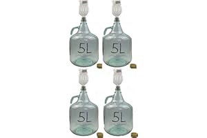 RINTALEN Set de 4 x botellas de 5 litros + tapón + tubo de fermentación, garrafón para vino, botellón de cristal , recipiente para fermentación