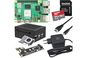 Raspberry Pi 5 8GB PCIe M.2 NVMe - Kit | Metallgehäuse | Active Cooler | M.2 NVMe SSD PCIe Board | USB-C 27W Netzteil | Ultra 64GB SD Karte | 4K Micro HDMI Kabel