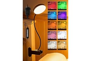 ReinHoo Desk Lamp,10 Colors RGB&Warm White Desk Light,10 Brightness Dimmable Clip On Light,500LM Bright Reading Light,USB Adapter Table Lamp for Office,Computer,Work,Study,Craft,Bedside Table,Bedroom