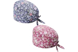 ZAMXHUG 2pcs Calot Chirurgical in Tessuto, Cappellini da Lavoro Regolabile Bandana con Pulsante Cappello da Pittore Cotone Stampato Unisex Berretto Copertura Polvere per Infermieri, Medici, dentisti