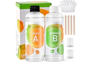 Cieex Epoxidharz mit Härter 500ml, Epoxidharz Set 1: 1 Verhältnis Glasklar Gießharz Klebstoff mit Handschuhe Holzstäbchen Messbeche, Harz Gießen Set für Schmuckherstellung, DIY-Kunsthandwerk, Holz