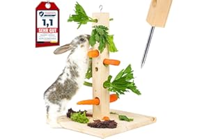 Nagergaleria® Futterbaum Kaninchen Meerschweinchen mit Bodenplatte aus Holz und Erdspieß fürs Freigehege Hasen | Heuraufe Kaninchen