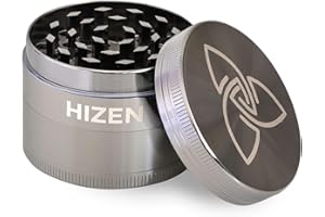 HIZEN Basic Grinder Ø 49mm, 4-teilige Kräutermühle, Crusher Set für getrocknete Kräuter, Pollen, Blüten, Gewürze mit Pollenfach und Schaber (Gunmetal)