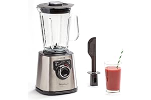 Moulinex Perfect Mix+, Batidora de vaso 1200 W, jarra de vidrio resistente, acabados en acero inoxidable, selector de velocidad retroiluminado, 3 programas automáticos, modo manual y autoclean, LM811D