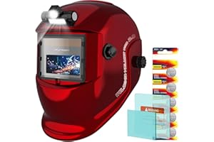 TRQWH Welding Helmet with Light True Color Auto Darkening Welding Helmets for Men Solar Powered Welding Hood with 2 Arc Sensor Wide Shade 4/9-13 for TIG MIG ARC Cool Welder Mask (red)