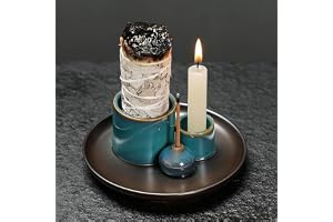 Handgjord keramisk rökelseskål sats, för alla rökelser, Palo Santo, vit salvia, rökelser och ljushållare, asksamlare bricka f