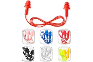 FRIENDA 6 Pairs Corded Earplugs Silicone for Sleeping Waterproof EarPlugs with Cord Reusable for Noise Cancelling Snoring Swimming Shooting Study