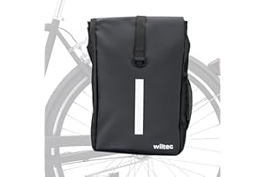 WilTec Sacoche étanche pour Porte-Bagages Noir Mat – capacité de 16 L – 47 x 24 x 13 cm – en PVC et Polyester – pour vélos et vélos électriques – Sac de Bicyclette – avec bandoulière Amovible