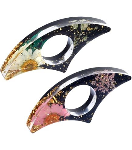 TIESOME Hars Gedroogde Bloem Boek Pagina Houder, 2 Stks Transparante Handgemaakte Duim Bladwijzers Bloemen Duim Loop Pagina Houder Boek Opener Leesaccessoires voor Boek Liefhebbers Leraren (A