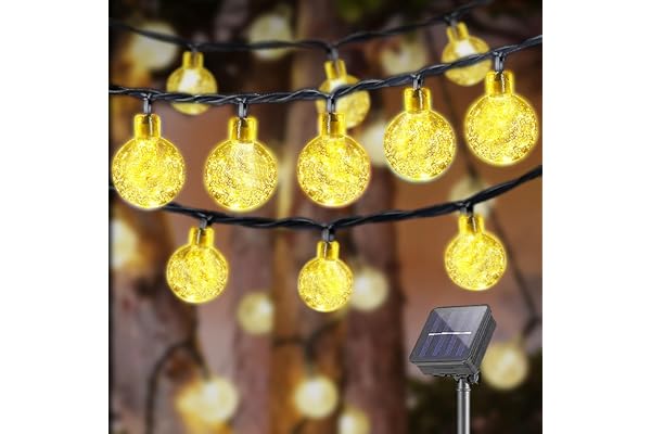 LQWELL® Guirlande Lumineuse Solaire pour Jardin Extérieur, Chaîne Lumineuse Solaire Boules de Cristal 30LED 8M 26FT IP44 8 Modes pour Balcon de Jardin Extérieur/Intérieur (Blanc Chaud)