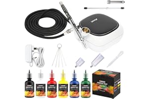 XDOVET Airbrush Kit mit Kompressor, 30PSI Upgraded Start Kit mit Airbrush Farbe Set 6 Farben, tragbare Handheld Auto Airbrush Gun Kit für Malerei, Kuchen Dekoration, Nail Art, Tatto